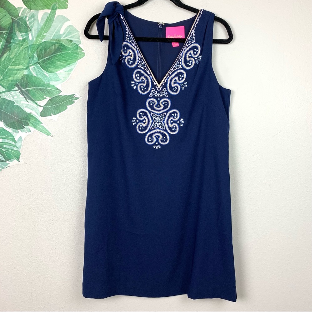 Lilly Pulitzer Navy Blue Mini Dress with White Embroidery - Picture 3 of 8